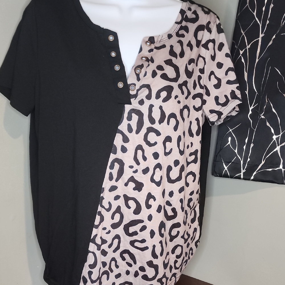Leopard Print Black and Pink Women's Top